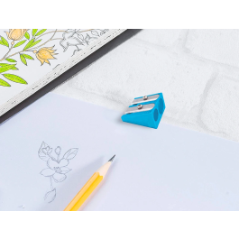 Liderpapel Sacapuntas Cuña 2 Usos Metálico Azul Robusto Cuerpo Aluminio