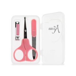 KioKids Estuche de Manicura para Bebé +3 Meses Rosa, Set con Tijeras Punta Redonda, Cortaúñas y Lima Portátil