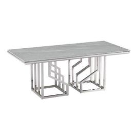 DKD Home Decor Mesa Centro Moderno Blanco Plateado Acero Cristal 120 x 60 x 40 cm