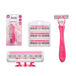 Berilo Maquinilla de Afeitar con 3 Hojas, Rosa, Incluye 4 Recambios, 9.8x19.4x3 cm (24 Unidades) Precio: 23.50000048. SKU: B1GSVZ99MZ