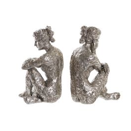 DKD Home Decor Figura Decorativa Moderna de Resina Plateada, Diseño Chica, 15x26x17 cm - Pack de 3 Surtidos