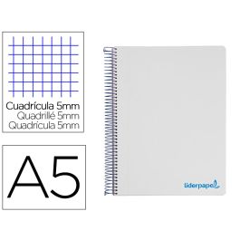 Cuaderno Espiral Liderpapel A5 Micro Wonder Tapa Plastico 120H 90 gr Cuadro 5 mm 5 Bandas 6 Taladros Color Gris