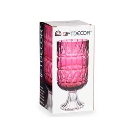 Jarrón de Cristal Tallado Rosa Oscuro Giftdecor 13x26.5x13 cm (6 Unidades)