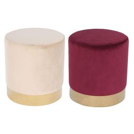 Reposapiés DKD Home Decor Beige Burdeos Terciopelo 40 x 40 x 42 cm (2 Unidades)