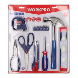 Workpro Juego de Herramientas 17 Piezas Tijera Cúter Cinta Métrica Alicate Nivel Martillo Puntas