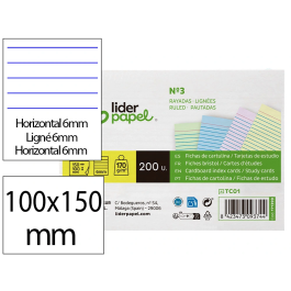 Liderpapel Tarjetas de Estudio Rayadas Cartulina de Colores 170gr 100x150mm Paquete de 200 Unidades Precio: 3.50000002. SKU: B165DXAZGB