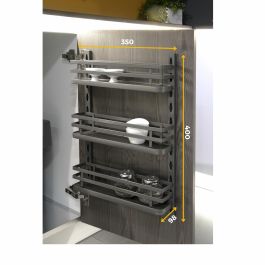 Emuca Kit de bandejas para especiero Titane para mueble de cocina o pared, Acero, Gris antracita
