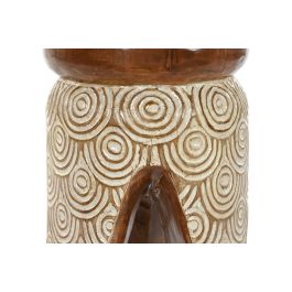 DKD Home Decor Mesita Auxiliar Balinesa de Albasia Natural y Blanco con Diseño de Círculos 29x29x49 cm