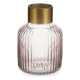 Jarrón de Cristal con Rayas Oro, Rosa - Giftdecor 14.5x22x14.5 cm (6 Unidades) Precio: 80.50000046. SKU: S3611773