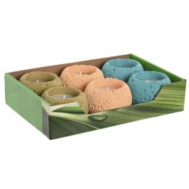 DKD Home Decor Vela Verde Azul Cemento Coco 9 x 7 x 9 cm (6 Unidades)