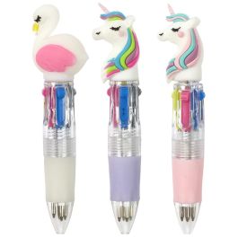 Jeux 2 momes Mini Bolígrafo 4 Colores My Funny Papet Cisne Unicornio Pastel Lila