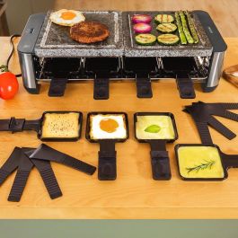 Cecotec Raclette Cheese&Grill 16000 Inox Allstone 1400W Placa Piedra 8 Pers. Negra