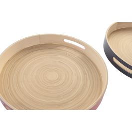 DKD Home Decor Bandeja Decorativa Balines de Bambú para Hogar Colección Vermos Medidas 38x38x5.5 cm Pack 3 Unidades con Colores Surtidos