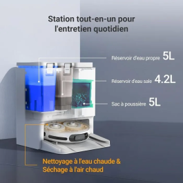 Ezviz EZV1726330905836 Robot aspirador con mopa, Cepillo lateral elevado, 7200 Pa, Limpieza con agua caliente a 60 °C
