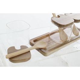 DKD Home Decor Bote Basicos Natural Transparente Vidrio Borosilicato Bambu 8 x 1.5 x 20.5 cm Set de 3