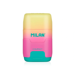 Milan Sacapuntas Compact Sunset Plástico 2 Usos con Goma de Borrar y Depósito Colores Surtidos