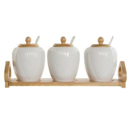 Azucarero Basicos DKD Home Decor Blanco Natural 9 x 7 x 31 cm Set de 4