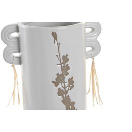 DKD Home Decor Jarron Boho Blanco Beige Gres Hecho a Mano 10 x 22 x 15 cm (2 Unidades)