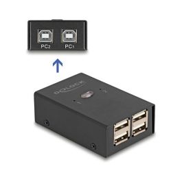DeLOCK 11504 Conmutador USB 2.0 para 2 Ordenadores y 4 Dispositivos - Negro, Metal, 0.48 Gbit/s, 6 Puertos