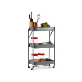 Carro 3 Alturas Plegable Gris Kinvara 29.5x78.5x45.5 cm, Acero y Plástico Carro 3 Alturas Plegable Gris Kinvara 29.5x78.5x45.5 cm, Acero y Plástico