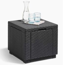 ALLIBERT JARDIN Mesa cubo de mimbre tejida con 60 l de almacenamiento - 42x42x39 cm - Grafito