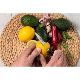 Arcos Cuchillo Mondador con Sierra Serie Nova 100mm, Hoja Acero Inoxidable Nitrum, Mango Ergonómico Polipropileno Negro, para Pelar Frutas y Verduras