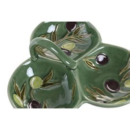 DKD Home Decor Bol Cottage de Gres Verde Oscuro 23.5 x 9 x 23.5 cm Set de 3 apto para lavavajillas