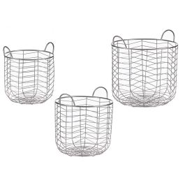 Set 3 Cestos Metálicos Redondos Plateados con Asas Giftdecor - 40x40x42.5 cm Precio: 42.58999987. SKU: S3609030