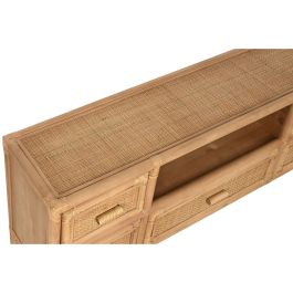 DKD Home Decor Mueble para TV Tropical de Abeto y Ratán Marrón Claro Acabado Natural con 5 Cajones y 1 Estantería 120x30x45 cm
