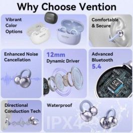 Vention OpenBeat Echo Clip A1 NBWB0 Auriculares Deportivos Bluetooth 5.4 Open Ear con Estuche de Carga Negros