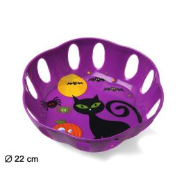 Plato Decorativo Halloween Púrpura con Gato Negro y Calabazas para Fiestas Temáticas o Infantiles Precio: 0.90000042. SKU: B1A4TP9S9A