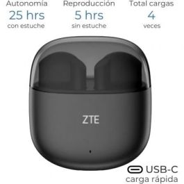 ZTE EB2201 Auriculares Bluetooth Inalámbricos Buds 2, Bluetooth 5.3, Autonomía Total 25h, IPX4, Negros