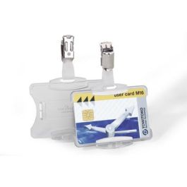 Durable Identificador con Pinza Giratoria Uso Vertical/Horizontal Poliestireno Transparente 54x85 mm