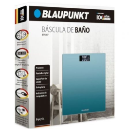 Blaupunkt BP5007 Báscula de Baño Digital Azul Cristal Extraplana con Pantalla e Indicador de Temperatura