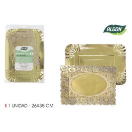 Bandeja Rectangular Oro con Blonda 26x35 cm - Algon (30 Unidades) Precio: 21.6900002. SKU: B1J2TPBRXB