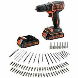 Black & Decker BDCDC18BAFC Taladro Atornillador Inalámbrico 18V Li-Ion 2 Baterías, 80 Accesorios, Vel. Variable, 10 Pos. Torque