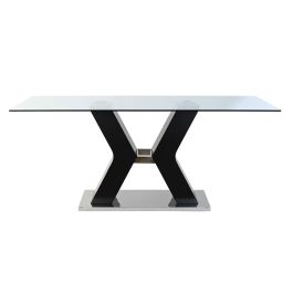 DKD Home Decor Mesa Comedor Moderno Negro Cristal Templado MDF Acero 180 x 90 x 76 cm