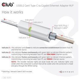 Club3D Adaptador USB 3.2 Tipo C a RJ45 Gigabit LAN St/Bu