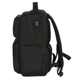 Safta Mochila Real Madrid Premium para portátil de 15,6'' con USB y 2 Bolsillos, Color Negro, 31x44x13cm