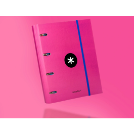 Antartik Carpeta con Recambio A4 Cuadro 5mm, Anillas 40mm Redondas, Solapa, Rosa