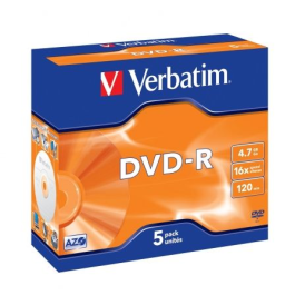 Verbatim DVD-R 4.7GB 16X 5 Pack Branded Jewel Case Superficie Matt Silver Verbatim DVD-R 4.7GB 16X 5 Pack Branded Jewel Case Superficie Matt Silver