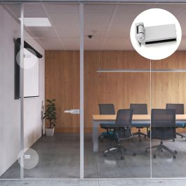 Emuca Bisagra para puerta de cristal con embellecedor, bisagra horizontal con pala de 40mm, para puerta de 8-12mm, aluminio y acero, gris metalizado