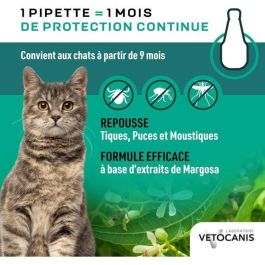 Vetocanis 4 Pipetas Antipulgas y Antigarrapatas para Gatos - Pack Económico de 4 Meses de Protección