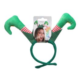Diadema Duende Navideño Piernas Verdes Rayadas Con Zapatos Curvados Ideal Disfraz Celebración