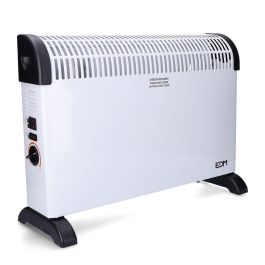 Edm Convector de Aire Turbo 2000W con 3 Niveles, Termostato Regulable y Función Turbo (Blanco, 62.5x14x49 cm)