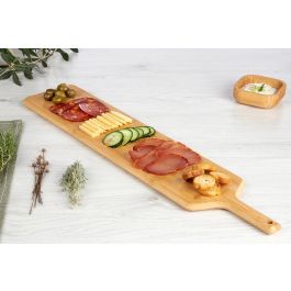 Tabla de bambú para aperitivos con mango - 65x14x1.5 cm - Kinvara (6 Unidades) Tabla de bambú para aperitivos con mango - 65x14x1.5 cm - Kinvara (6 Unidades)