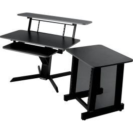 QUIKLOK Mueble Estudio (Workstation) Con Tres Niveles, Bandeja Principal 1120x560mm, Bandeja Superior 1250x324mm, Bandeja Teclado 757x355mm, Acero