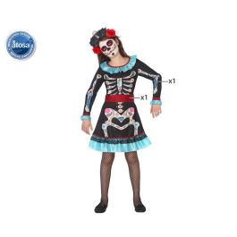 Disfraz Esqueleto Colorido para Niña 10-12 Años - Halloween, Inspirado en la Fiesta de los Muertos - Vestido Multicolor con Detalles Celestes Disfraz Esqueleto Colorido para Niña 10-12 Años - Halloween, Inspirado en la Fiesta de los Muertos - Vestido Multicolor con Detalles Celestes