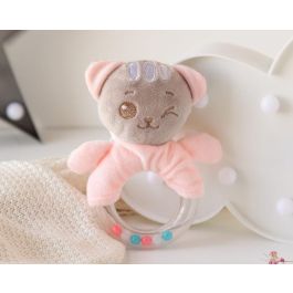 KioKids Peluche Sonajero Gatito Rosa Extremadamente Suave con Anilla para Bebé +3 Meses - Colección Dolci Amici