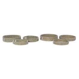 DKD Home Decor Bandeja Balines Decorativa de Seagrass, Colores Natural y Blanco, Set de 3 Bandejas, Dimensiones 43x43x9.5 cm
